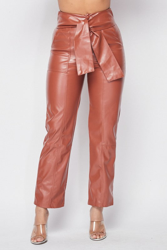 Leather Front Tie Pants