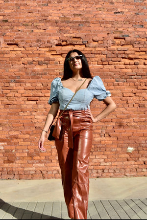 Leather Front Tie Pants