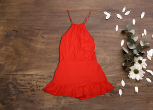 HALTER CRISSCROSS ROMPER RED