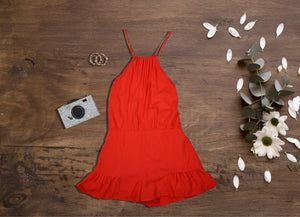 HALTER CRISSCROSS ROMPER RED